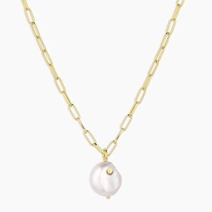 Gorjana Reese Pearl Necklace | Gold | Pearl 18k plated paperclip chain pendant